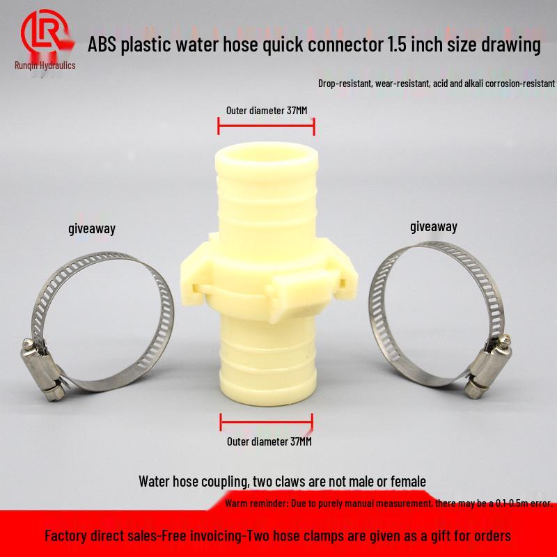 Durable ABS Plastic Quick-Connect Water Hose Connector, Corrosion & Drop Resistant, Available in Sizes: 1, 2, 3, 4 Inch.