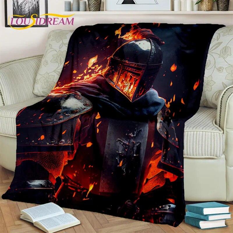 3D-Cartoon-Decke mit Kreuzrittern und Tempelrittern, schwarzer Ritter, weiche Überwurfdecke für Zuhause, Schlafzimmer, Bett, Sofa, Picknick, Reise, Decke für Kinder