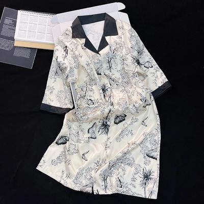 Chinese Ancient Style Flower Butterfly Shirt Nightskirt Women Ink and Wash Aesthetic Art Sleepskirt New Twill Nightgowns