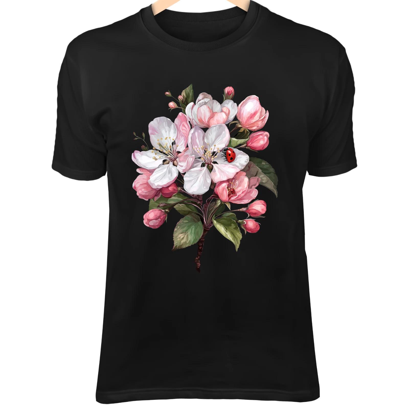 Весенняя Цветочная Фантазия - Розовые и Белые Цветы, Зеленые Листья и Деталь с Божьей Коровкой L