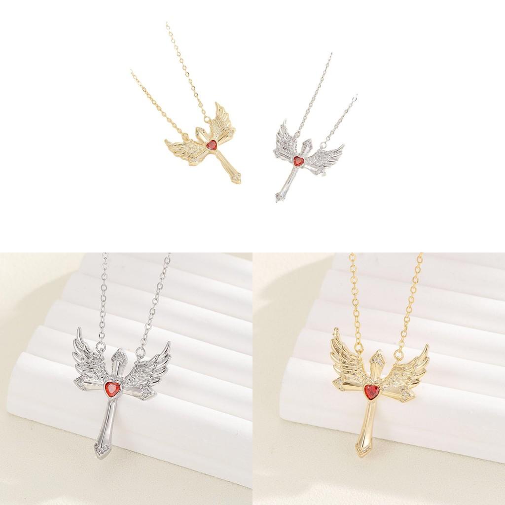 Wings Angel Cross Alloy Necklace Pendant Geometric Jewelry Fashion Gift Women