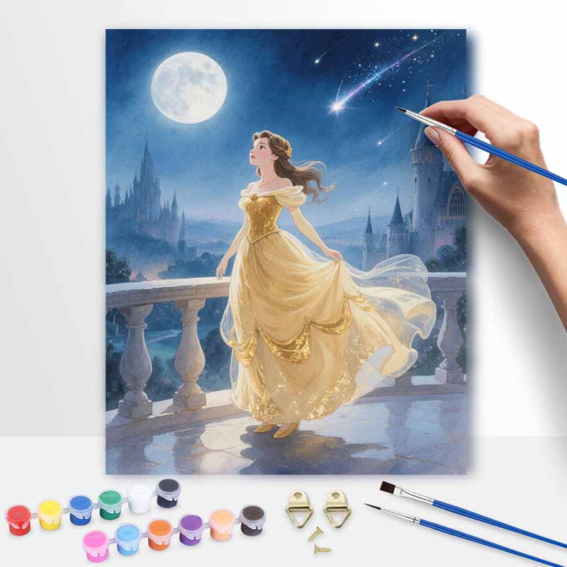 disney princess belle beauty and the beast moon castle night digital oil painting hand painting kit diy home decoration 20x30cm