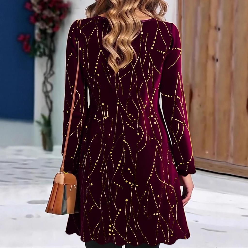 Elegant Cross-Border Women's Autumn/Winter Long-Sleeved Casual Print Dress