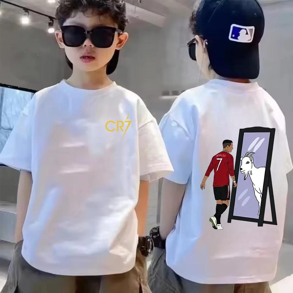 Sommar Bomull Barn T-shirt CR7 Ronaldo Andningsbar Pojke Vardaglig Mode Kortärmad Barn Idol Kläder Sport Baby T-shirt Toppar