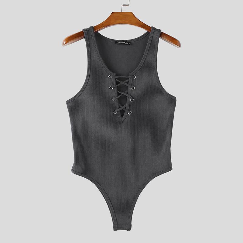 

INCERUN Мужские комбинезоны без рукавов с бинтами в тонкую полоску, облегающие L серый