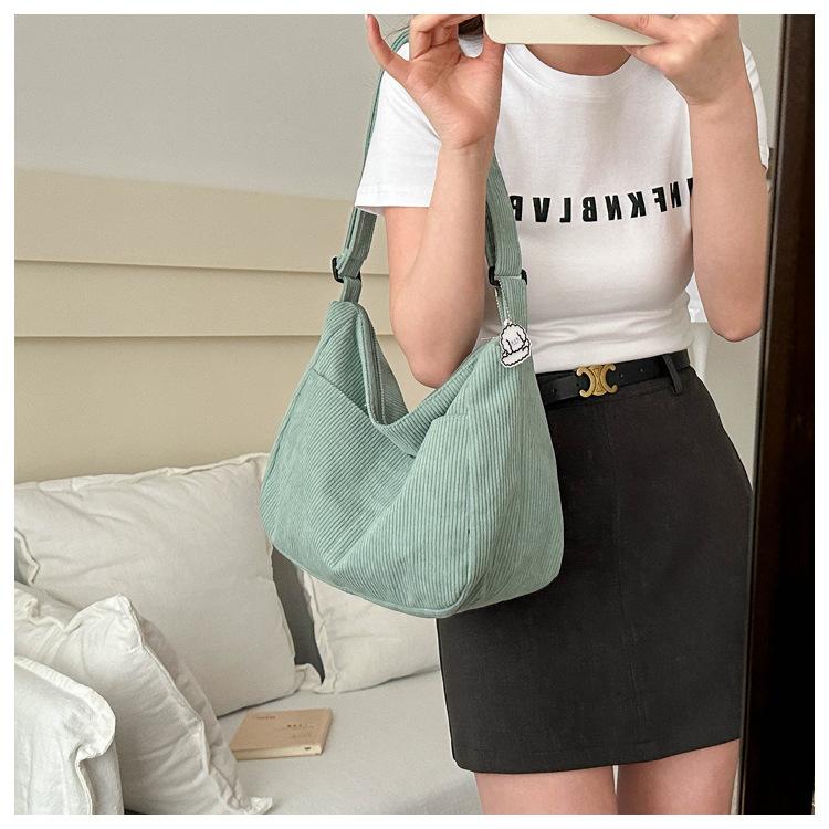 Solid Color Cotton Bucket Tote Bag Large Capacity Zipper Shoulder Purse for Women
