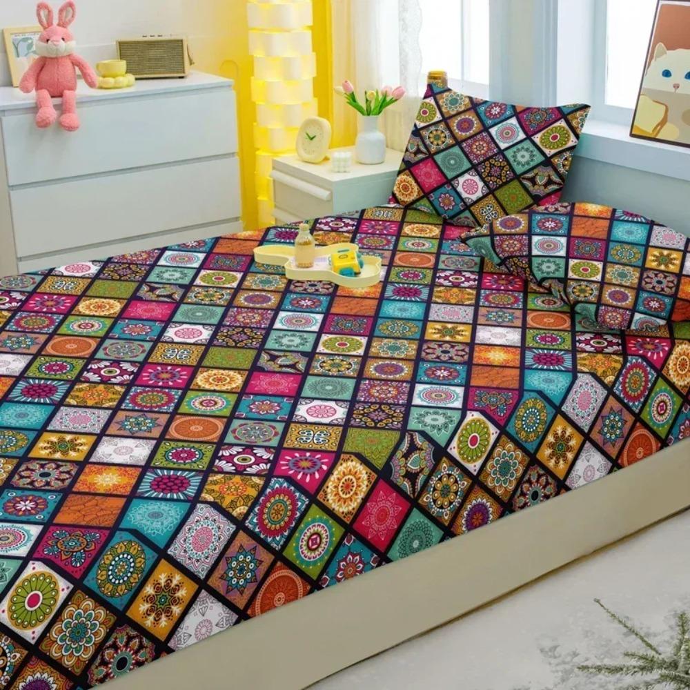 3-piece Simple Modern Bohemia Pattern Matte Three Piece Fitted Sheet Set Bedroom Printed Bed Cover Set