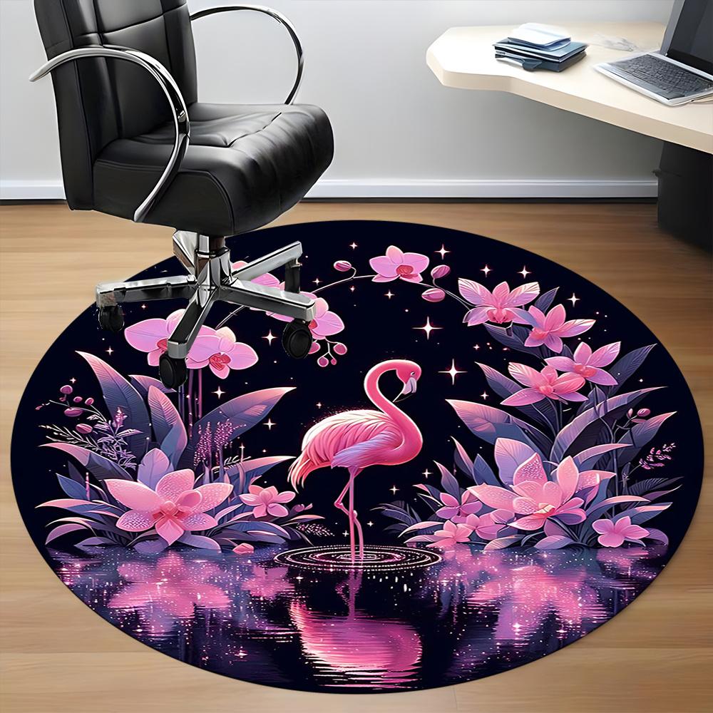 1pcFlamingo Night Garden Office Round Area Rug, Indoor Mat Suitable ForOffice, Under Office Chairs Bedroom Living Room Home Decor, Room Deco 054