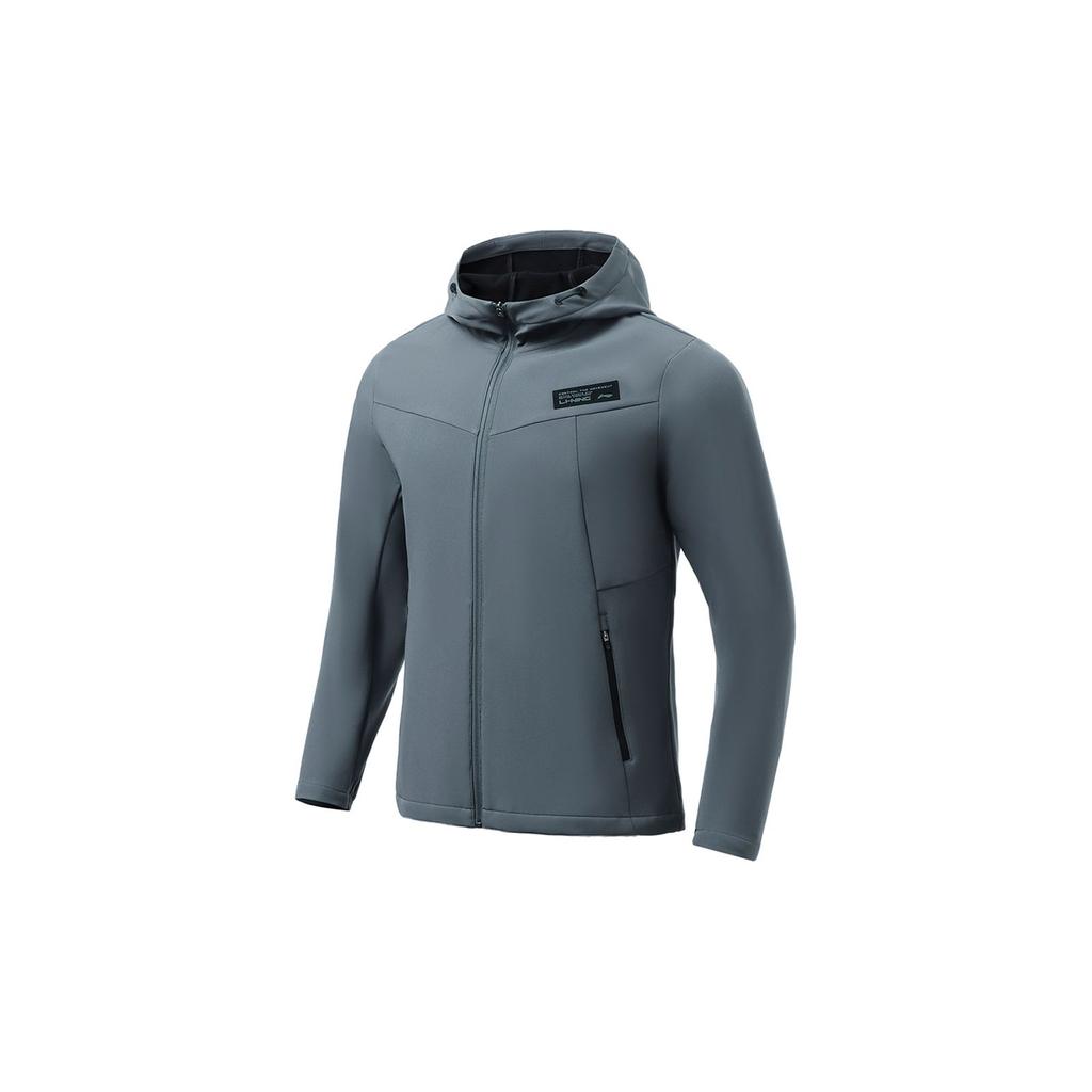 Li-Ning Pure Color Logo Running Fitness Windproof Hooded Jacket Men Jackets Thunderstorm-Grey AFDR513-2