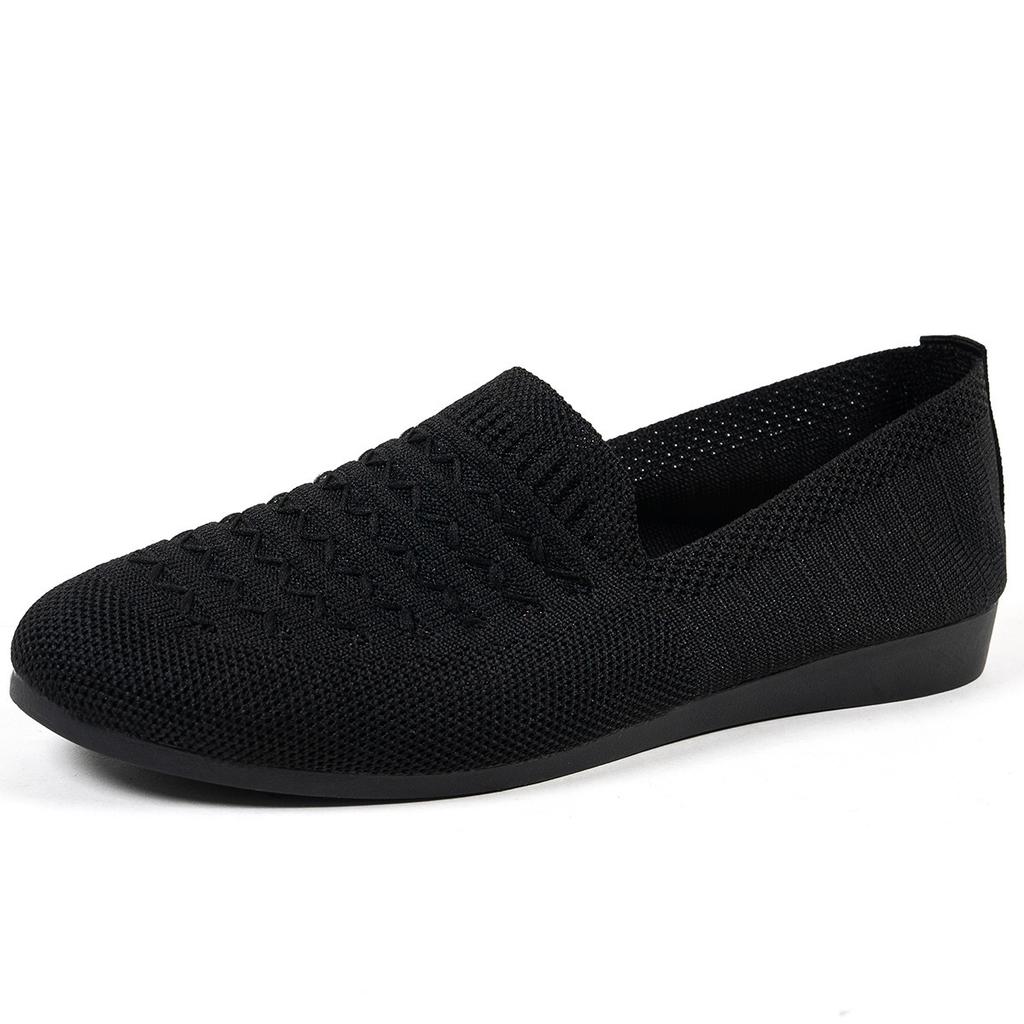 Foreign trade new women's fly-woven breathable flat-soled single shoes women's soft-soled one-pedal casual knitted four-season work shoes