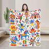 Carnival Animals Fleece Blanket, Circus Lion Elephant Monkey Throw, Kids Nursery Decor