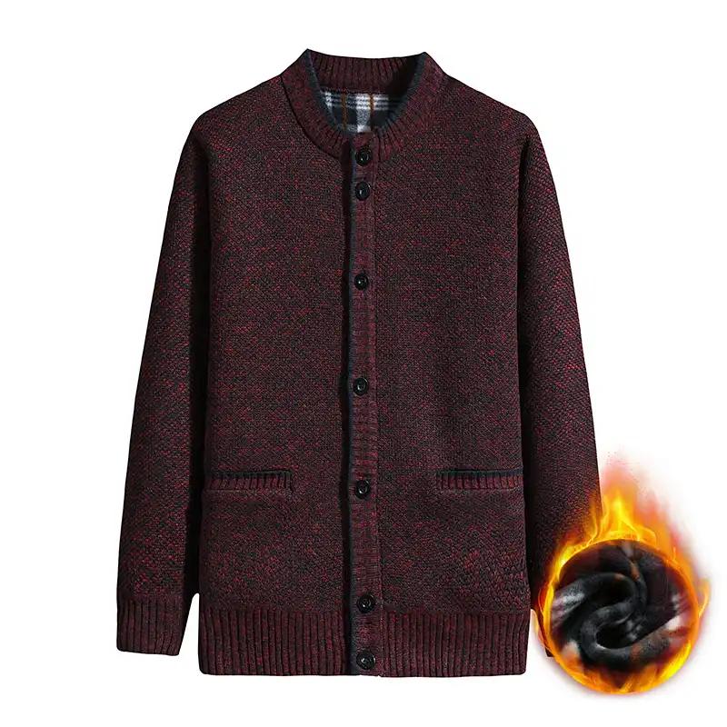 Neuer Herbst Winter Dick Samt Warmer Rundhals Strickpullover für ältere Männer mittleren Alters