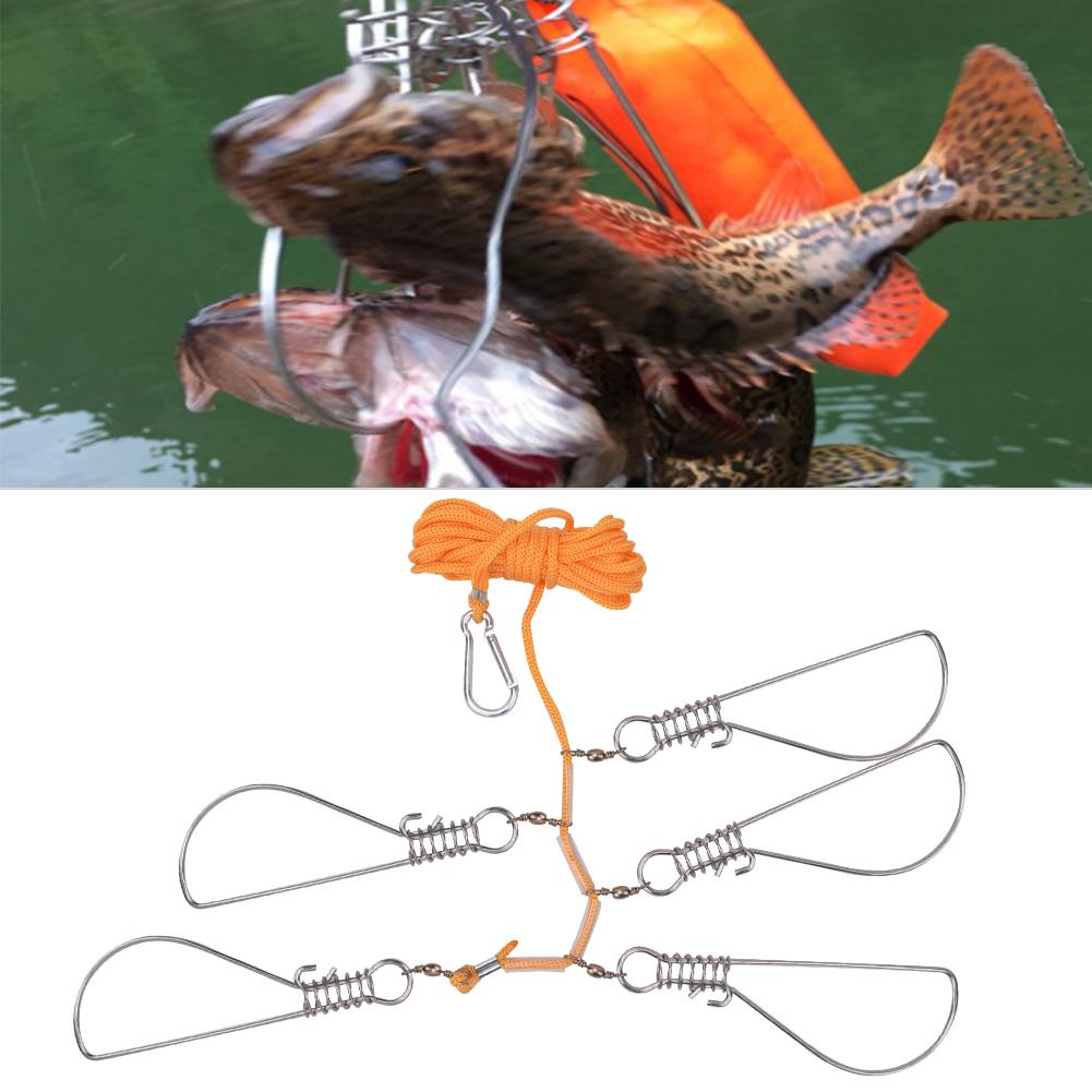 Edelstahl Hochleistungs-Fischfang-Stringer mit 5 Verschlusskarabinern Nylonschnüre Schwimmer