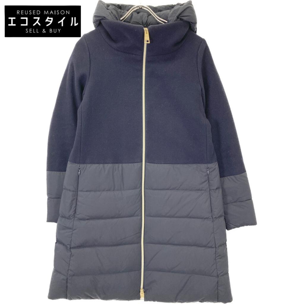 HERNO PI001564D-39601-9290 Navy wool-blend hooded down coat coat 40 NavyUsed