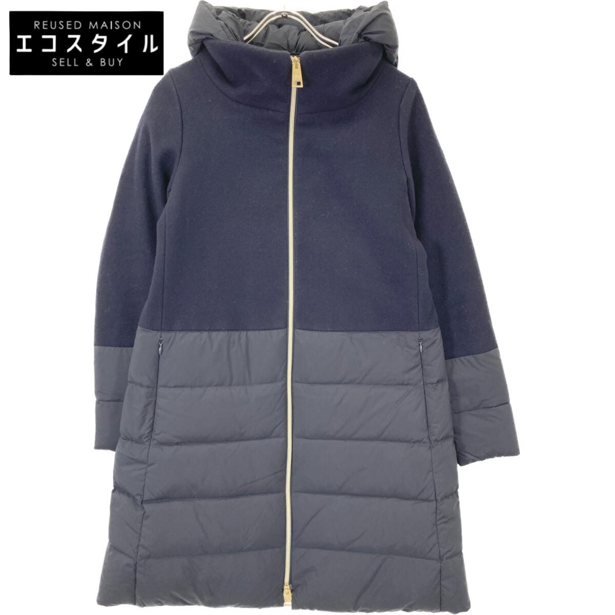 

HERNO PI001564D-39601-9290 Navy wool-blend hooded down coat coat 40 NavyUsed
