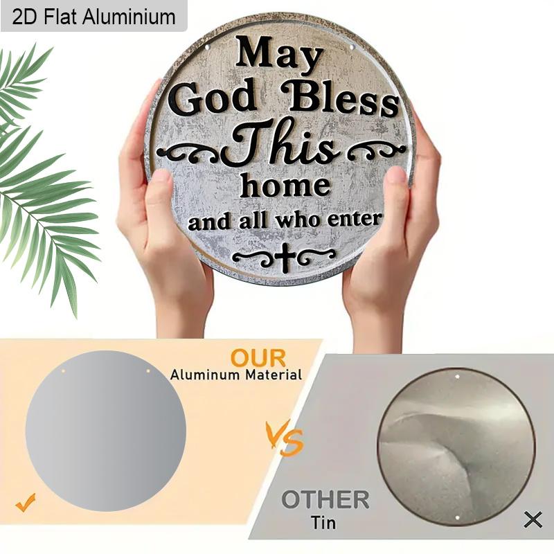 2D Flat 1pc Elegant Blessing Aluminum Hanging Decoration Plaque, 'May God Bless This Home and All Who Enter' Lettering Sign, Living Room Decor and