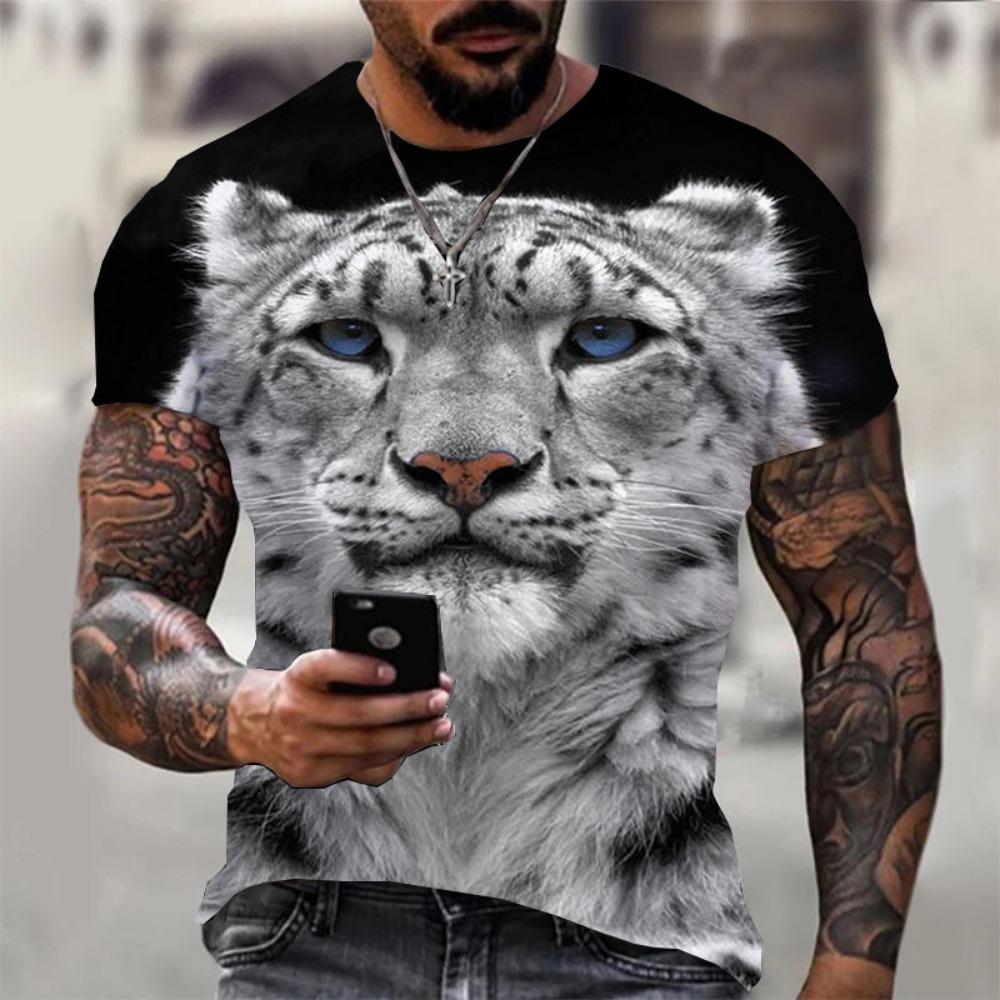 Summer New 3D Tiger Print Casual Versatile Round Neck Short Sleeve T-Shirt Top for men
