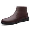 Cross-border Men's High-Top Leather Boots, Autumn/Winter, Slip-on Cowhide with Side Zipper, Large Size, Plus Velvet Warm Cotton.