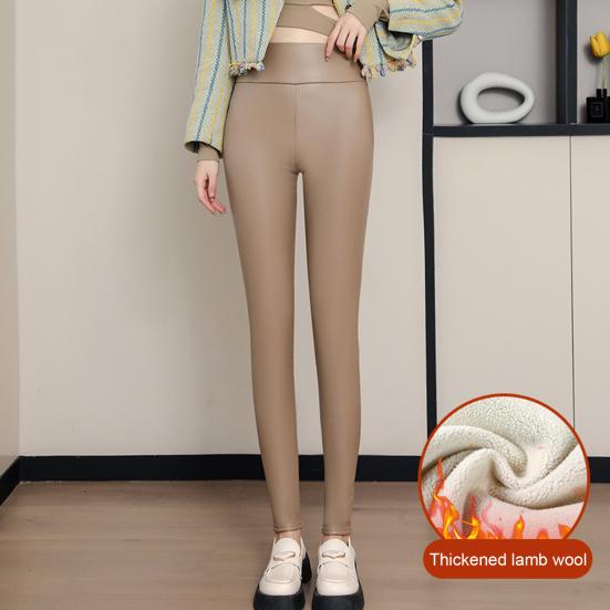 Frauen Leggings Hohe Taille Slim Fit Hip Lift Kunstleder Bottoming