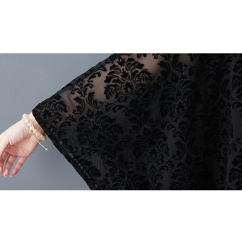 DIMANAF New 2026 Summer Women Plus Size Vintage Elegant Lady Long Dress Black Floral Jacquard Lace Loose Oversize Maxi Clothing