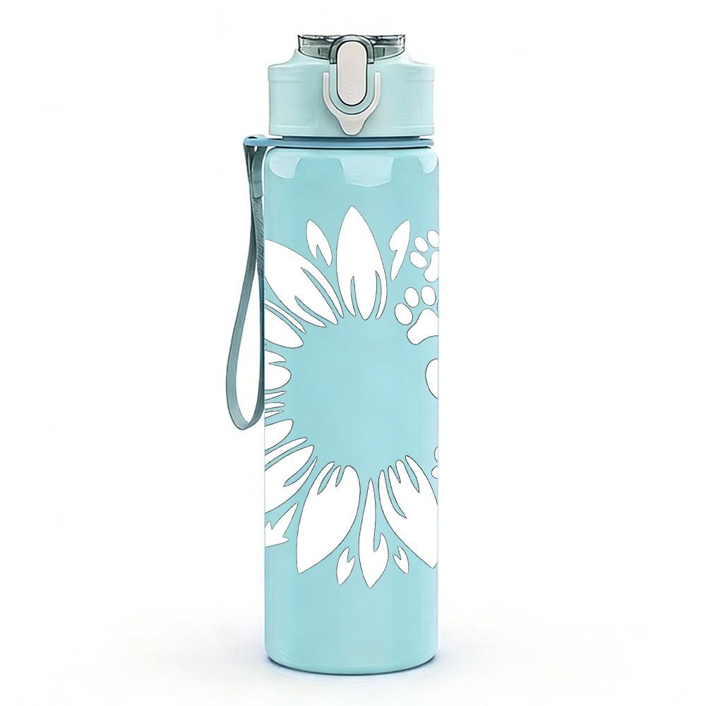 1PC White Hollow Sunflower Silhouette Print 750ml Color Plastic Sports Water Bottle Leakproof Flip Straw Lid Suitable for Sports Office Home Use