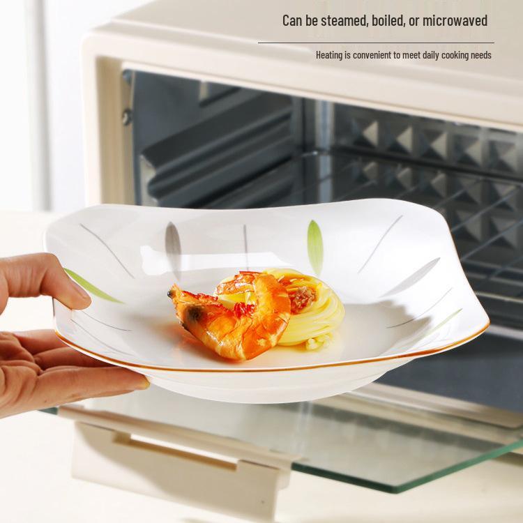 Japanese Style Ceramic Square Plate Set - 4/6 Pieces, Microwave Safe, Thickened Ruyi Design Plates.