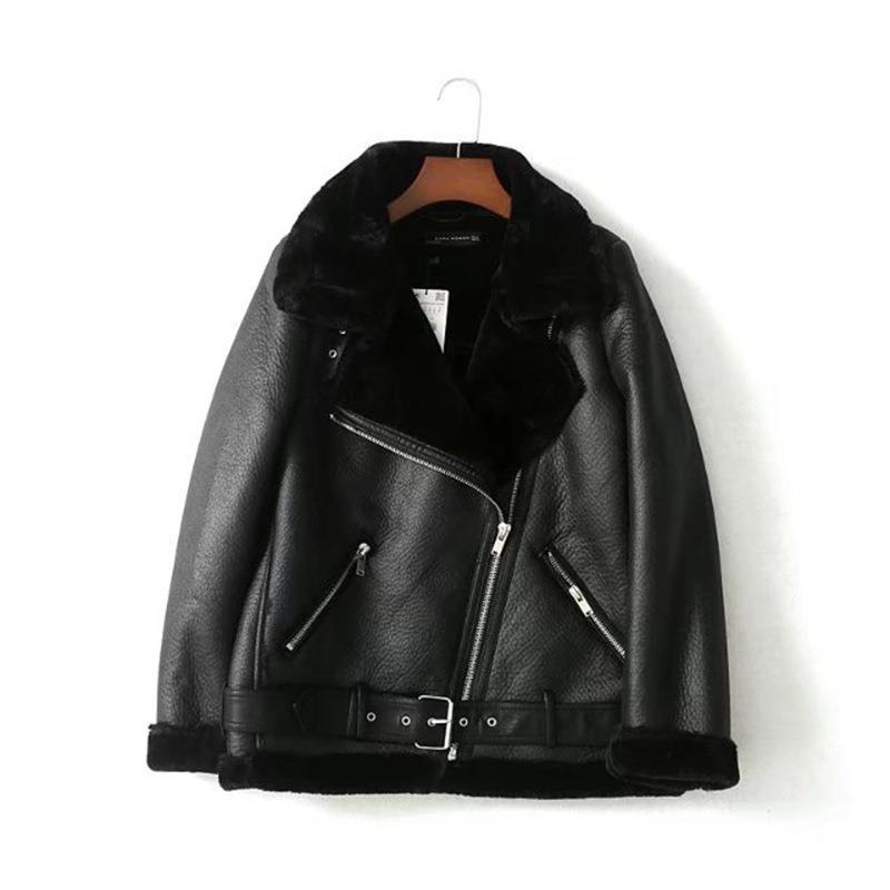 

European Women s Winter Lapel Leather Jacket with Fur - Fashionable Motorcycle Style Small чёрный