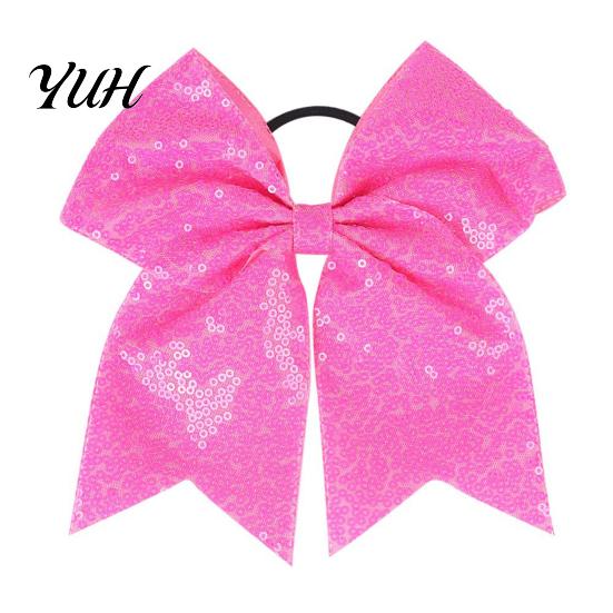 Stage Costume Accessories Sequins Hair Bows, Elastic Tie, Large Cheerleading Shiny Bows for Girls Band Ponytail Holder, Glitter Scrunchies Women Teens