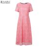 ZANZEA Damen Lässig Rundhals Kurzarm Sommer Patchwork Spitzenkleid