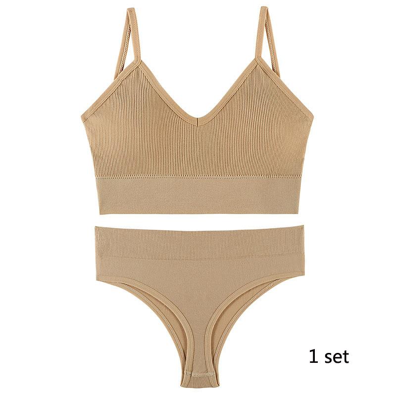 Underwear Set Lingerie Female Sexy Halter Beauty Tank Top Thin Section French Triangle Cup Without Steel Ring Gathered Bra Set