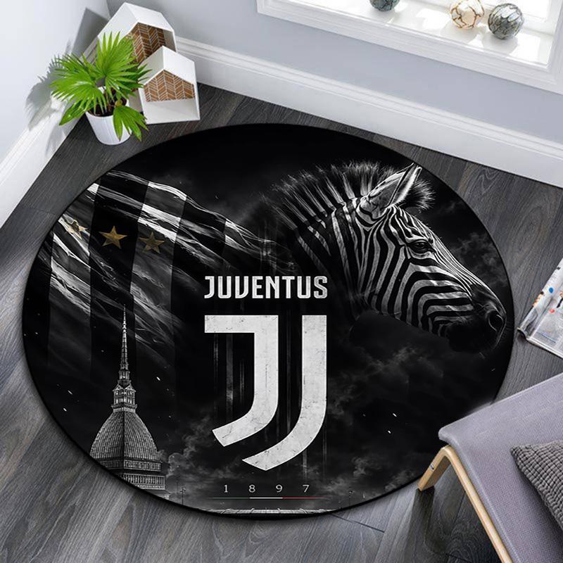 Juventus Football Club Round Area Rug,Carpet Rug for Living Room Bedroom Sofa Playroom Decor,Non-slip Floor Mat