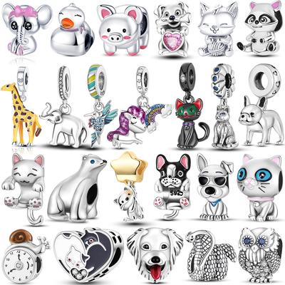 925 Silber Niedliche Haustiere Hund Katze Tiere Eule Kaninchen Löwe Charms Perlen Anhänger Passend für Original Armreif Armband Schmuck Geschenk