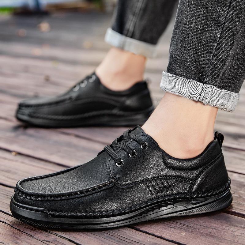 Handmade men's shoes retro casual shoes men's lace-up round head youth British shoes men's leather shoes