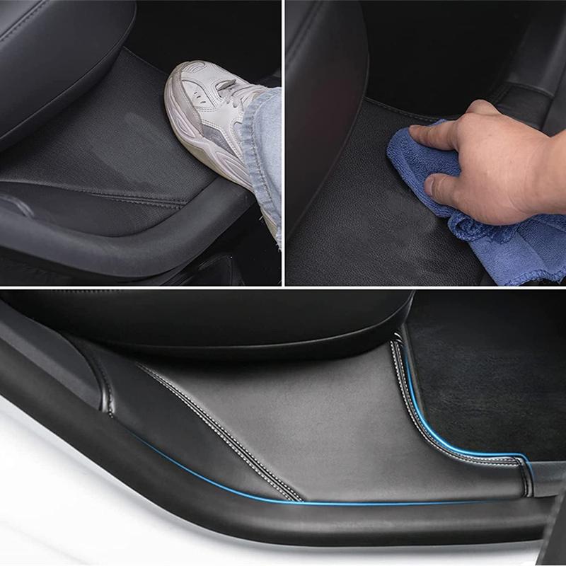 For Tesla Model Y 2019-2023 Rear Door Sill Pad Leather Guards Threshold Bumper Strip Protective Cover Rear Seat Anti Kick Pads