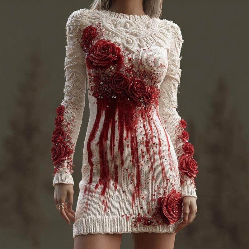 2025 Halloween European & American Street Style 3D Skull Print Short Sleeve Sweater