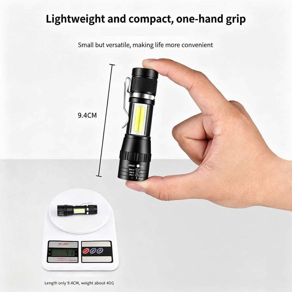 COB+XPE Mini Portable Flashlight Zoomable Small Torch USB Rechargeable Outdoor Camping Fishing Long Range Emergency Lantern