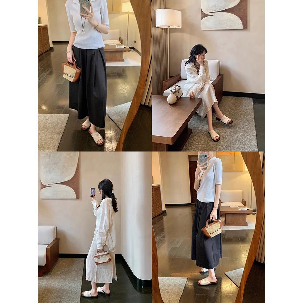 Sheepskin genuine leather pleated leisure vacation beach flat bottom sandals women's slippers outer wear summer