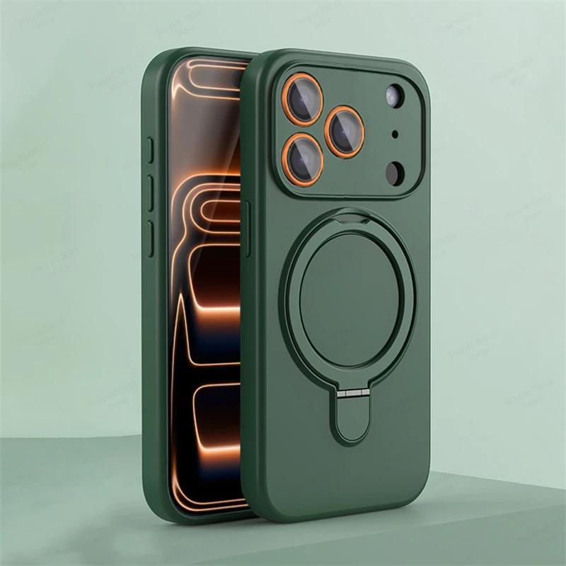 Magnetic Silicone Phone Case For iPhone 17 16 15 14 13 11 12 Pro Max Air Kickstand Ring Holder Cover For iPhone 14 15 16 Plus