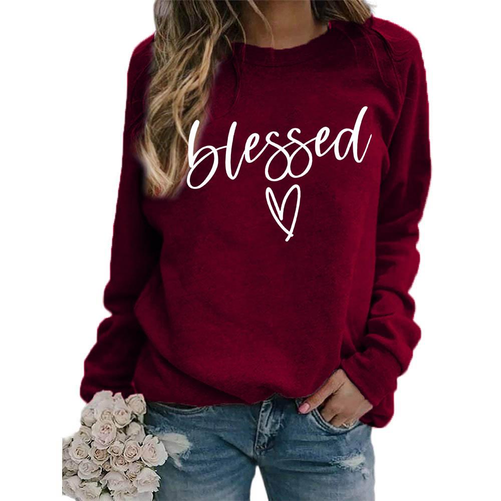 Women's Crew Neck Long Sleeve Loose Fit Sweatshirt Letter Print Casual Oversized Top