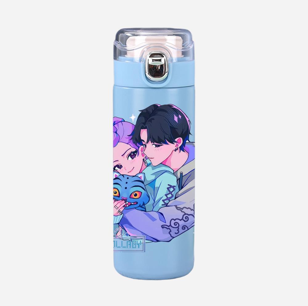 New Anime K-Pop Demon Hunters Printed 400Ml Water Bottle Thermos Cup Portable Stainless Steel Leak Proof Camping Water Cup Kid Gifts