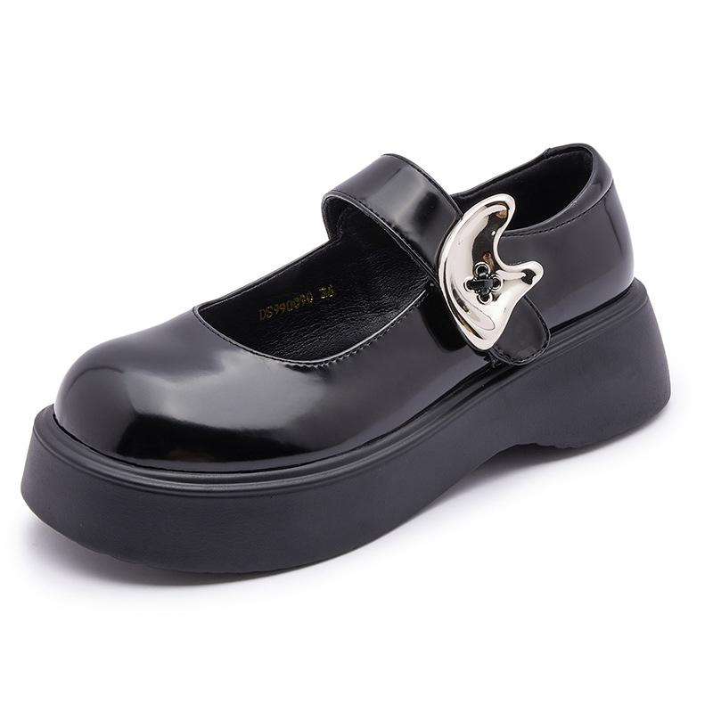 

Кожаные женские туфли черные Мэри Джейн маленькие кожаные туфли женские 2025 весна и осень новая ниша японские универсальные лоферы на платформе 35