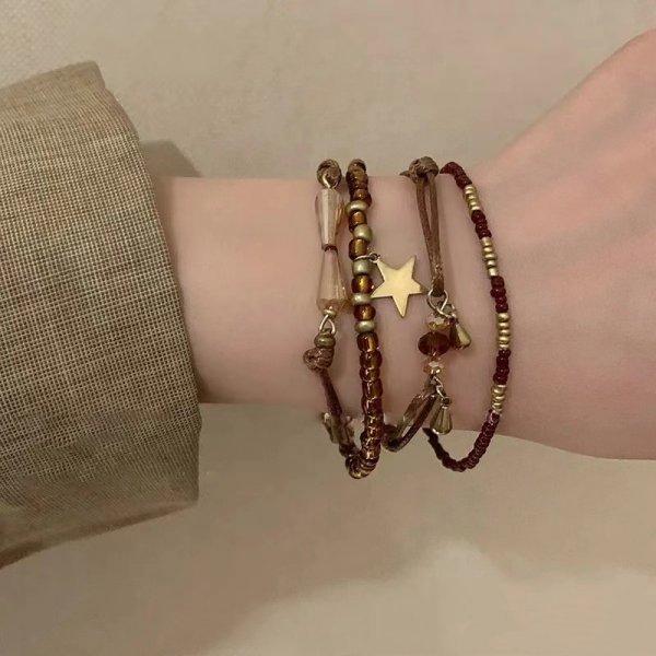 5Pcs/Set Bohemia Rice Beads Stacked Bracelets for Women Girl Handmade Imitation Pearl Crystal Bead Elastic Bracelet Jewelry Gift