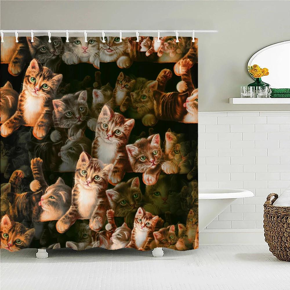 

Cute Cat 3D Printed Shower Curtains Cartoon Colorful Polyester Fabric Bathroom Curtain With 12 Hooks Decoration Shower Curtains W60H190(CM)-1 Pcs