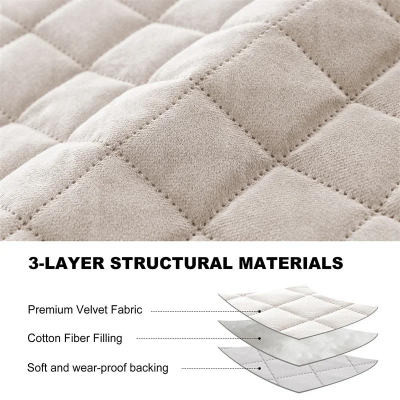 Solid Color Velvet Recliner Sofa Covers 1 Seater Anti-Slip Armchair Slipcover with Elastic Strap Sofa Protector for Living Room
