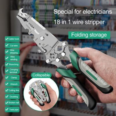 18-in-1 Foldable Wire Stripper Ergonomic Handle Easy To Use Portable Multifunctional Wire Stripper Crimper Cable Cutter Pliers