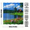 1Pc Extra Long Bathroom Curtain - Lakeside Cottage Bath Decor With Rustic Red Roof House, Wildflower Garden, Snowy Mountains