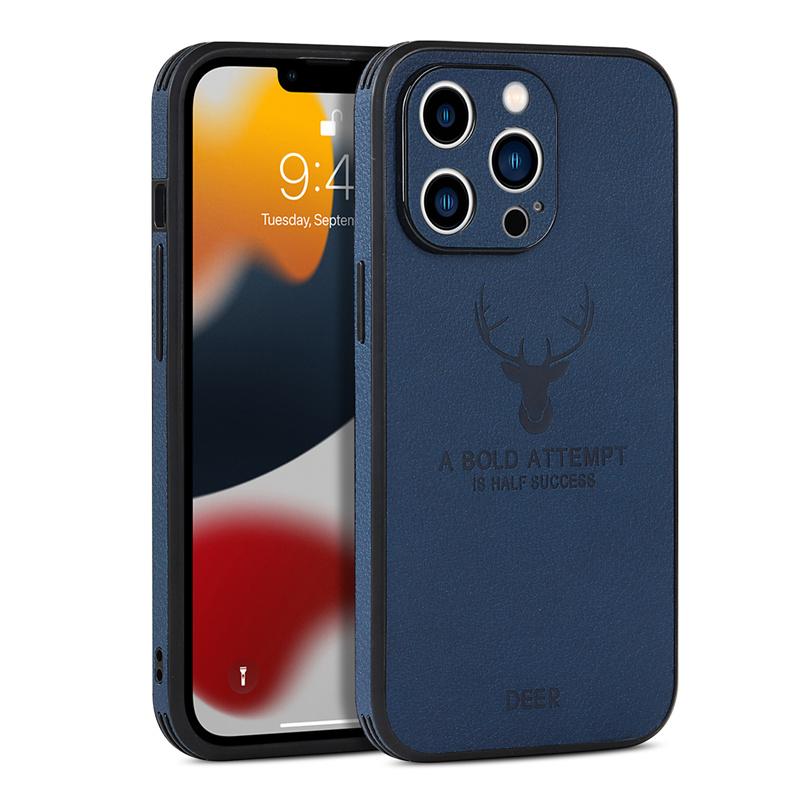 Luxury Business Leather Bumper Case For iPhone 15 14 13 12 11 Pro Max Mini XR XS X 8 7 Plus SE Shockproof Soft Deer Cover Funda