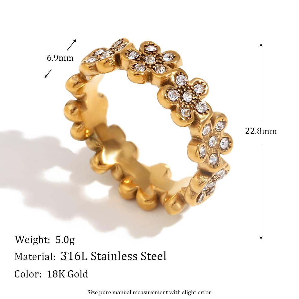 MamitaSlay Elegant sparkling daisy flowers 7mm wide Rings gold plated Stainless steel jewelry woman waterproof finger Decoration
