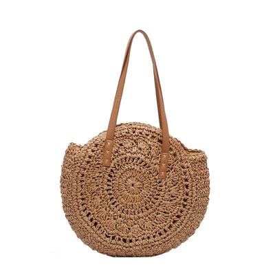 Borse a tracolla rotonde in paglia Borsa estiva in rattan da donna Borsa in maglia cava intrecciata a mano da spiaggia