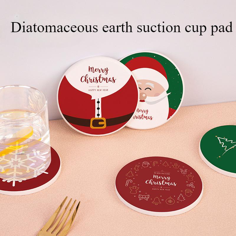 Christmas Diatom Mud Coaster Cartoon Snowman Creative Ceramic Bowl Mat Insulation Anti-slip Teacup Mat Table Decor Table Mat